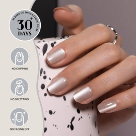 CUZIAM Silver Cat Eye Press on Nails Short Square, 32Pcs 16 Sizes Shimmer Magnetic Gel Nail Tips for Women, Glossy Glitter Full Cover Glue on Nails, Reusable Natural Fit Acrylic False Fake Nails