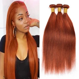 Leruikair Human Hair Bundles 18 20 22 Inch Straight Bundles Human Hair Ginger Orange 350 Unprocessed Brazilian Soft Quick Weave Hair for Black Women