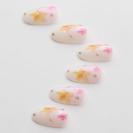 MISUD Summer Press on Nails Short Oval Fake Nails Glossy Glue on Nails White Acrylic Nail Supplies Round Artificial Nails Cute Flower Stick on False Nails Art with Design DIY 24 pcs
