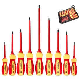 ToolinHand 9 PCS 1000V Insulated Electrical Screwdriver Set, 4 Phillips and 5 Slotted Screwdrivers, with Voltage Tester, CR-V Magnetic Tips, Professional Electrician Electrical Screwdriver Tool Set