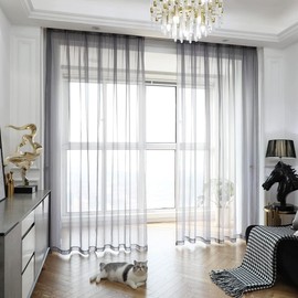 PHILEASY Window Sheer Gray Curtains 130 Inches Long 2 Panels Sheer Curtains Sheer Curtain Clear Transparent Basic Rod Pocket Panel 15 Colors 10 Size for Bedroom Living Room Yard Kitchen