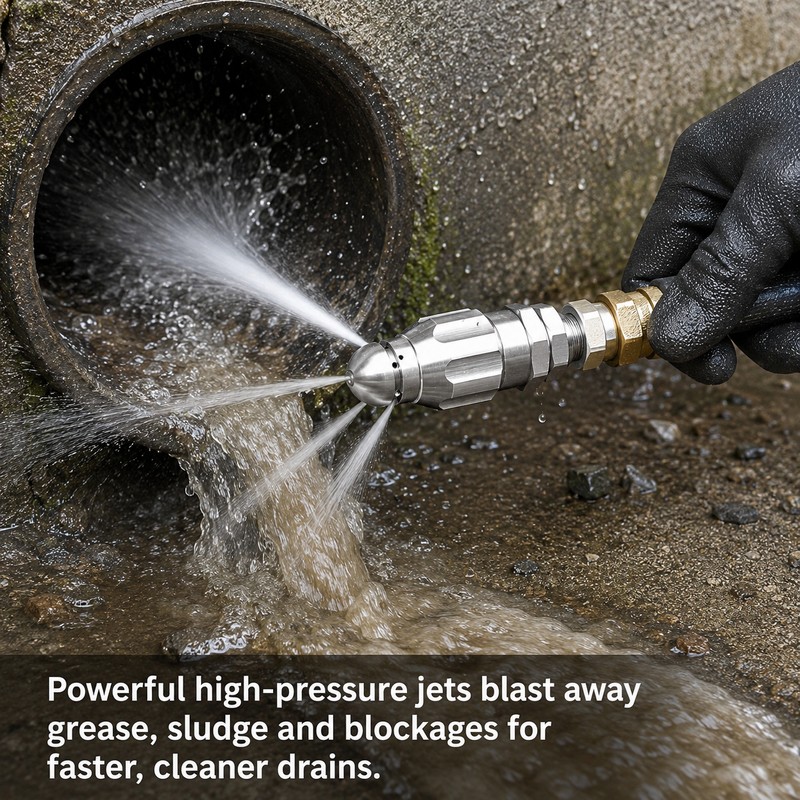 Sewer Jetter Nozzle for Drain Cleaning – 5000 PSI Mini