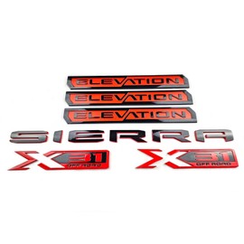 6Pcs Elevation Sierra Bed X31 Emblems Door Rear Tailgate Badge Nameplate Compatible with 2019-2025 Sierra 1500 (Red)