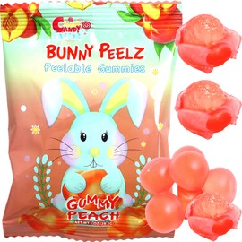 Sarah's Candy Factory Bunny Peelable Peach Gummy, Peeling Peach Candy, 1 Oz (8 Pack) Single Serve Snack Packs, Peelable Fun in Every 1 oz Bag
