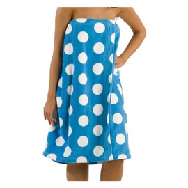 BY LORA Polka Terry Women Bath Wraps - Aqua - OS