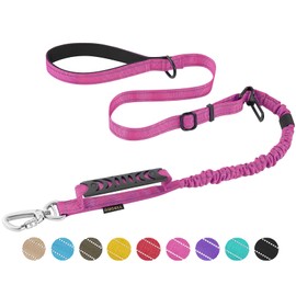 AUBELL Tactical Dog Leash Heavy Duty,4-6ft No Pull Bungee Dog Leash for Small Dogs with Comfortable Padded Double Handle & Car Seatbelt Buckle,Reflective Adjustable Strong Dog Leash for Training,Pink
