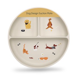 Silicone Suction Plates with Dividers - Grip Plates for Babies 6-12 Months and Toddlers 1-3, Toddler and Baby Dishes, Baby Led Weaning Essentials, Dishwasher Safe (Beige - Dogs and Cats)