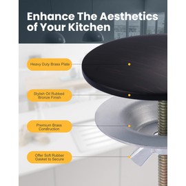 Kitchen Sink Hole Cover, 2 PCS Faucet Hole Cover for Kitchen Sink, Tap Hole Plate Stopper Cover Blanking Brass Metal Plug, Sink Countertop Hole Cap Cover, Oil Rubbed Bronze