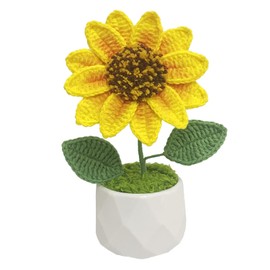 YUNBIAOSEN Handmade Crochet Flowers, Potted Knitted Desk Decorations Home Decoration for Home and Office Desk Decor, Perfect for Girlfriend, Wife, Moms, Lover and You (010D-Sunflower)