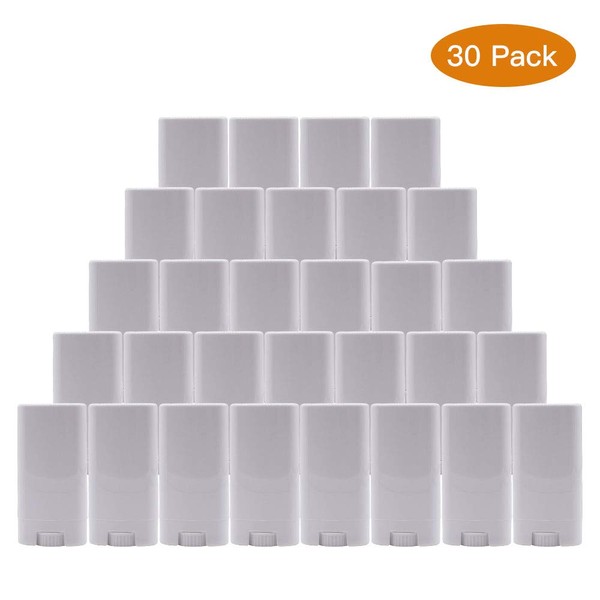 Healthcom 15ml White Plastic Deodorant Containers 0.5 Oz New Empty Oval Lip Balm Tubes for Lipstick Crayon Chapstick DIY Make Your Own Deodorant Moisturizer Lotion Bar,30 Pack