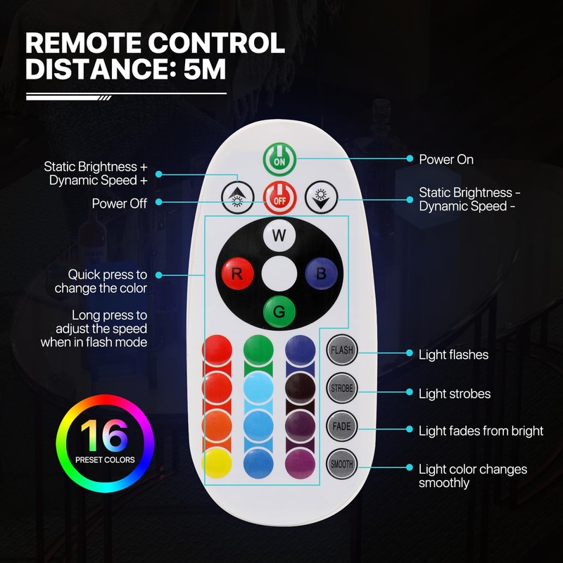 MoNiBloom 16" LED Cocktail Table for Bar with Remote, Rechargeable16