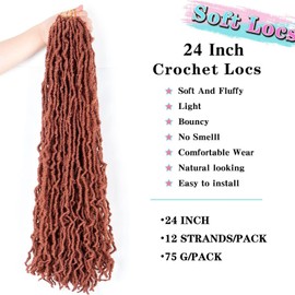 Shoobidoo 24 Inch Soft Locs Crochet Hair Pre Looped 6 Packs 12/stands Faux Locs Crochet Braids Goddess Locs Dreadlocs Synthetic Hair For Black Women (24 inch, 350#)