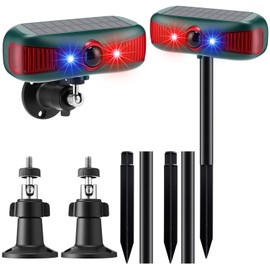 Qualirey 2 Pcs Solar Outdoor Alarm Motion Sensor 129dB Security Siren Ultrasonic Detector Strobe Light, 4 Modes Animal Deterrent Waterproof Alarm for Home, Farm (Red)