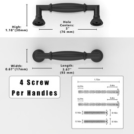 Asimerdeco 10 Pack Matte Black Cabinet Pulls 3 Inch(76mm) Kitchen Cabinet Handles Solid Zinc Alloy Cabinet Hardware Drawer Pulls