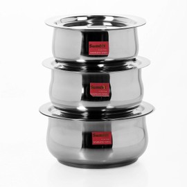Sumeet 3 Pcs Stainless Steel Induction & Gas Stove Friendly Belly Shape Container Set/Tope/Cookware Set With Lids Size No.10 to No.12