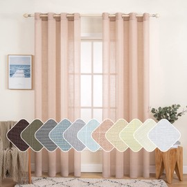 MIULEE 2 Panels Natural Linen Semi Sheer Window Curtains Elegant Solid Blush Pink Drapes Grommet Top Window Voile Panels Linen Textured Panels for Bedroom Living Room (52X84 Inch)