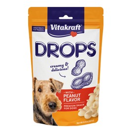 Vitakraft Drops Dog Treats - Peanut Flavor – Grain-Free Training Treats - Real Yogurt & Whey, Added Vitamins A, D3, E, B12, Riboflavin & Niacin – For All Dog Sizes & Ages – Resealable 8.8 oz Bag