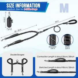 SlowTon Double Dog Leash No Tangle - 360° Swivel Heavy Duty Reflective Lead with Two Padded Handles Dual Dog Splitter, Comfortable Shock Absorbing Walking Training for 2 Small Medium Dogs (8-35 lbs)