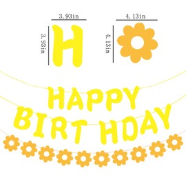 Happy Birthday Banner Little Daisy Banner for Kids Adults Birthday Party Decorations (Yellow+Orange)