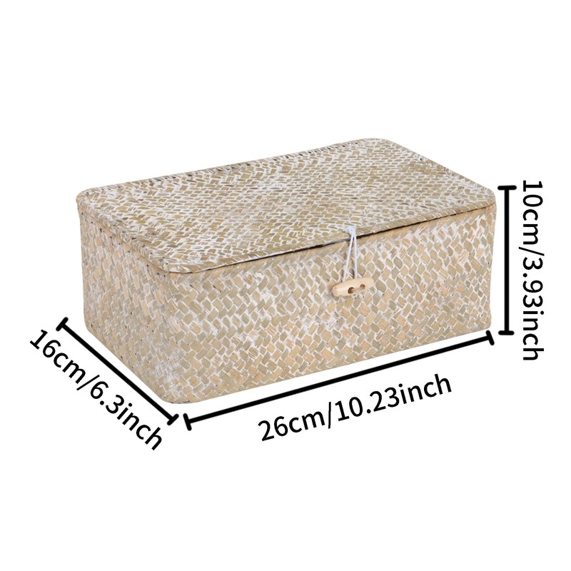 FEIALNDUO Wicker Shelf Baskets with Lid,Seagrass Storage Basket Bins Rectangular