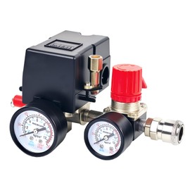 FBANG Air Compressor Pressure Switch Control Valve, 90-120PSI Pressure Regulator with Pressure Gauges Fittings Set