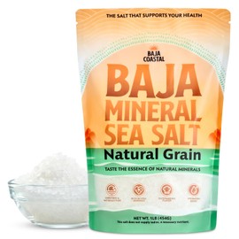 Baja Coastal - Baja Mineral Sea Salt, Natural Grain, 1lb - 16oz. 100% Organic & Unrefined, Rich in Essential Minerals, Low Sodium Salt, Perfect for Cooking, Plating, Hydration, and Grinding, Hand Harvested Crystals from the Sea of Cortez