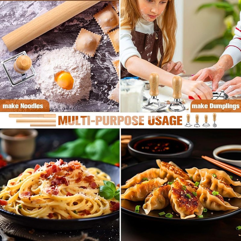 KITment 9pcs Pasta Making Tools Set, Pasta Maker, Wood Gnocchi