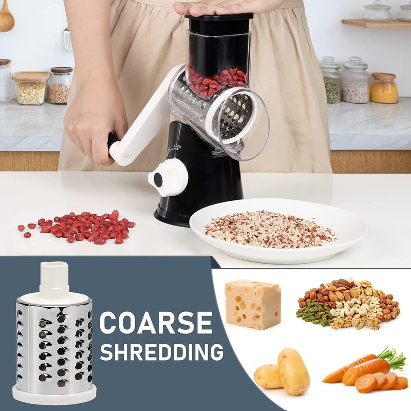 KEOUKE Rotary Cheese Grater Hand Crank Black - Shredder Slicer