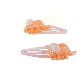 Girls Womens Toddler Baby Kids School Clips Barrettes Bobbles Accessories Hair Sectioning Styling Fine Thick Grips Slides Grips Clips Sleepies Dinosaur Snap Bendies SET of 2 (Orange Triceratops)