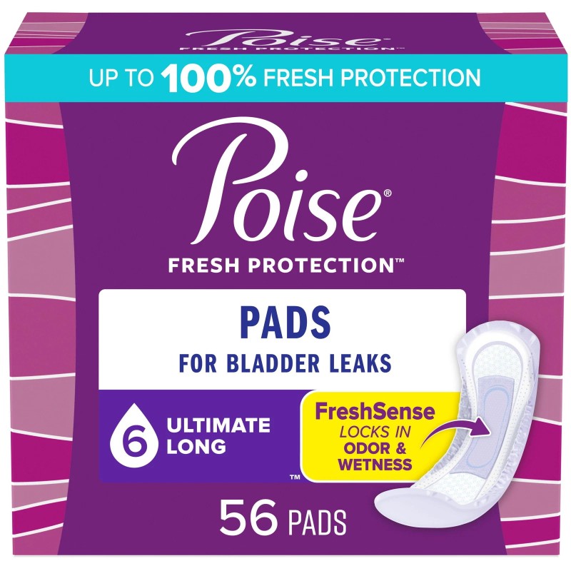 Poise Incontinence Pads for Women, 6 Drop Ultimate Absorbency, Long