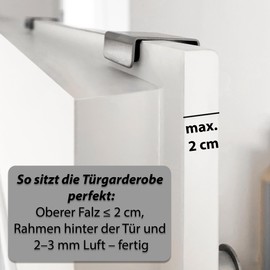 VonBueren Door Coat Rack for Hanging, Stainless Steel, 30 cm, 5 Door Hooks as Door Hook Rail, Suitable as Clothes Hook for the Door, Door Coat Rack