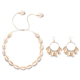 Clearine Bohemian Boho Handmade Natural Sea Shell Whelk Collar Necklace Earrings Jewellery for Women Summer Beach Accessories Clear Gold-Tone