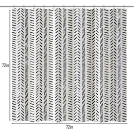 Treory Printed Shower Curtain Set: Black Thick Herringbone Pattern Shower Curtain, Modern Geometric Waterproof Fabric, Bohemian Bathtub Bathroom Decorations Home Décor with Hooks, 72" x 72"