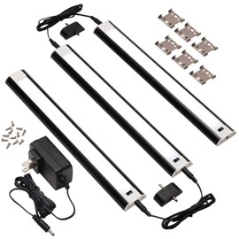LED Hand Wave Motion Sensor Under Cabinet Lighting Plug In Kit - Dimmable Under Counter Lights for Kitchen - Black Finish - 12 Inch (3Pack) - 12v LED Light Bar - Soft Neutral 3500K - Touchless Dimming