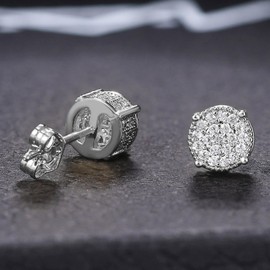 JewelryWe Men Women Stud Earrings: 10mm Cubic Zirconia Studs Earrings Gold Silver Plated Fake Gauges CZ Ear Studs for Valentines Day Wedding Christmas