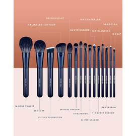 Makeup Brushes - Set of 15 Essential Professional Cosmetic Brushes - Makeup Brush Set - 7 High-Quality Vegan Eyeshadow Brushes + Brushes for Powder, Blush, Foundation, Highlighter, etc. blue