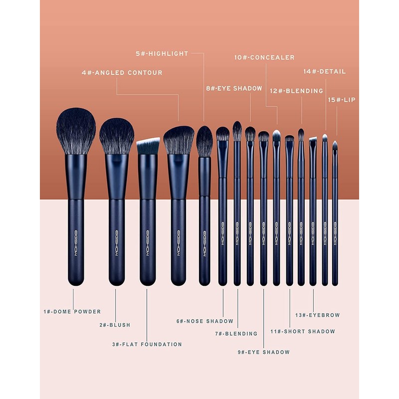 Makeup Brushes - Set of 15 Essential Professional Cosmetic Brushes