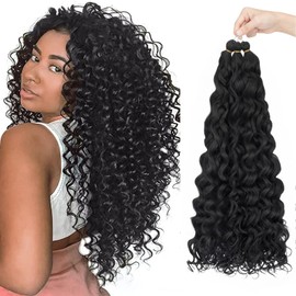 S-noilite Curly Braiding Hair for Boho Braids 24 Inch Ocean Wave Crochet Hair Long Deep Wave Wet and Wavy Pre Stretched for Black Women,3 Packs 348g,Natural Black