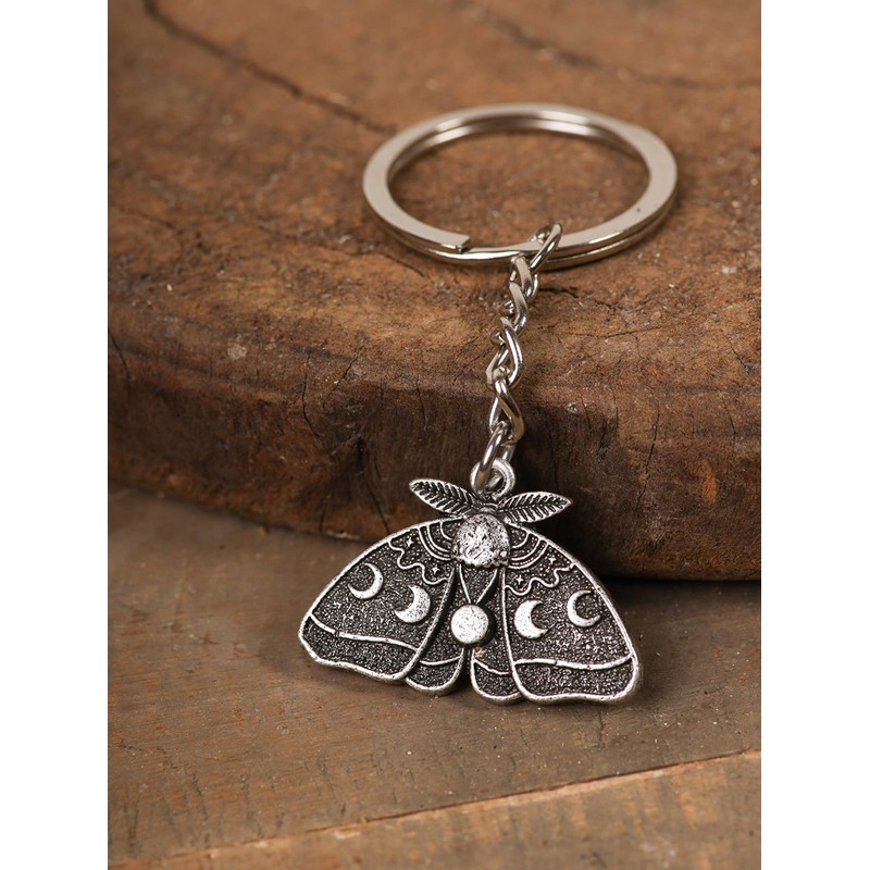HAQUIL Witchy Moon Cycle Keychain, Retro Skull Moth Key Ring