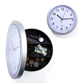 Hidden Safe Wall Clock, Valuables Diversion Safe, 10 inch Plastic Clock Secret Safe for Room，Hidden Compartment Container Box, Key Hidden Safe Storage- Silver