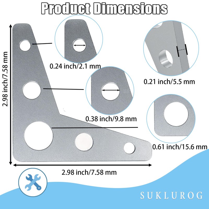 10 Pcs 90-Degree Steel Weld on Gussets,1/4" Thick 5 Hole