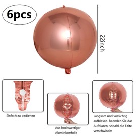 Pack of 6 Large Balloons, 22 Inch Giant 4D Round Foil Balloons, Helium Foil Balloons for Birthday, Baby Shower, Wedding, Carnival, Party Decoration (Pink Gold)