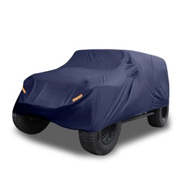 X AUTOHAUX SUV Car Cover Fit for Jeep Wrangler JK JL 4 Door 2007-2021 Outdoor Waterproof Sun Dust Wind Snow Protection 210D Oxford with Driver Door Zipper Navy Blue
