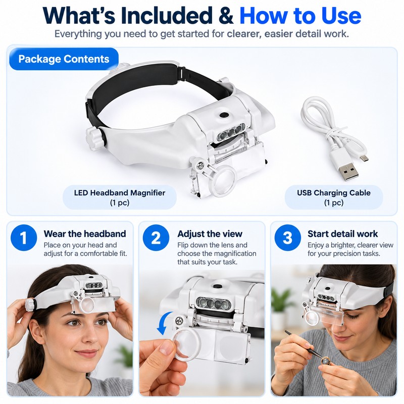 USB Rechargeable LED Head Magnifier for Watch Repair – Hands-Free