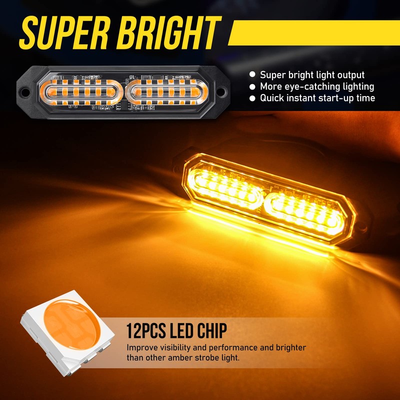 Led Grille Lights for Trucks, 12 Amber Led, Emergency Surface
