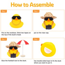 Wonuu Rubber Duck Car Ornaments Car Dashboard Decorations with Straw Hat, Blue Umbrella Camera
