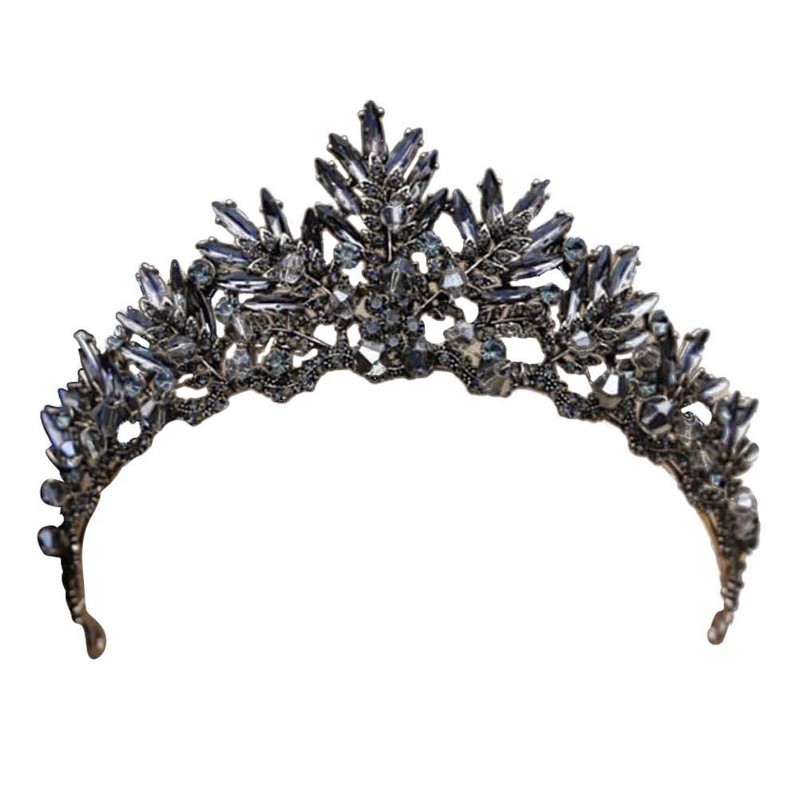 1PC Vintage Baroque Crown Alloy Bridal Hair Tiara Headpiece (Black)
