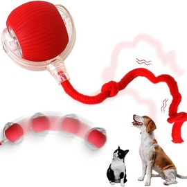 Interactive Cat Toys Ball,2025 New Automatic Moving Pet Toy,Rolling Ball Motion Activate Long Tail Smart Toy,Rechargeable Automatic - Color: red