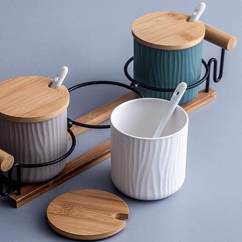 OnePine Set of 2 Ceramic Spice Jars Sugar Bowl Ceramic