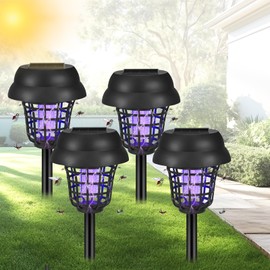 4 Pcs Solar Bug Zapper Outdoor Waterproof Solar Powered Mosquito Zapper Repellent Lamp Cordless Fly Insect Zappers for Garden Yard Patio Backyard Pathway, Black